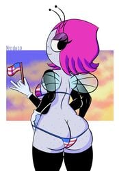 1girls american_flag american_flag_bikini anthro ass ass_cleavage bikini breasts butt_crack clouds disney female fly from_behind grey_skin insects maggie_pesky mrcrabx10 multi_arm multi_limb pink_hair sky the_buzz_on_maggie thick wide_hips wings