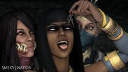 3d 3d_(artwork) animated female female/female female_death female_only female_pred imminent_vore jacqui_briggs kitana mileena mortal_kombat mortal_kombat_x smexynation tanya_(mortal_kombat) vore yuri