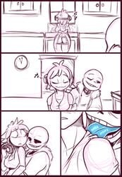 1boy 1girls blue_tongue comic female female_frisk female_human frisk human kayla-na male male/female near_monochrome penis sans sketch straight tagme tongue undertale