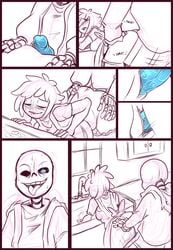 1boy 1girls blue_penis comic ectopenis female female_frisk female_human female_penetrated frisk human kayla-na male male/female male_penetrating male_penetrating_female near_monochrome penis sans sketch straight tagme undertale