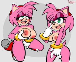 1girls ahe_gao amy_rose female female_only finger_on_cheek green_eyes holding_breast masturbation nude pink_fur pink_hair protagon sega shoes sonic_(series) sonic_the_hedgehog_(series) thighs touching_self