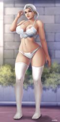 bioware echani female flowerxl half_breed halfbreed lingerie lucasfilm nipple_slip nipples original_character silver_eyes star_wars star_wars:_the_old_republic stockings vegetation white_hair