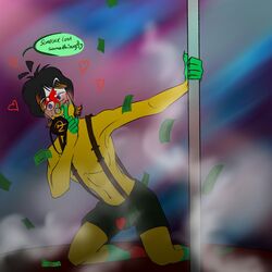 arwyn_(nsfw-lemonfizz) black_hair countryhumans countryhumans_oc erection eye_patch eyepatch glasses green_skin hammer_and_sickle male money nsfw-lemonfizz original_character pole pole_dancer pole_dancing pole_grip red_skin white_eyebrows white_skin yellow_body yellow_hair yellow_skin