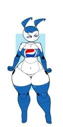 big_breasts blush breasts cleavage clothing female footwear genitals gynoid handwear jenny_wakeman machine my_life_as_a_teenage_robot nickelodeon pepsi pussy robot simple_background solo_female thick_thighs tubetop white_background wide_hips zetaskully