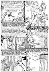 2020 anthro black_and_white clothed clothing comic dragon english_text equid equine female genitals gustav_(here_there_be_dragons) hair horn horse karno male mammal monochrome nude open_mouth pussy speech_bubble teeth text wings zashy