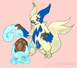 ambiguous_gender blush duo erection feral looking_down looking_up looking_up_at_partner male nintendo one_eye_closed pokémon_(species) pokemon pokemon_(species) raised_tail shiny_pokemon simple_background uniporno video_games wartortle zangoose