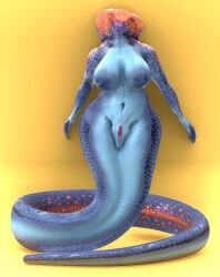 apode azura_(disambiguation) big_breasts breasts draconcopode elsera female feral hi_res legless living_tail naga natural_breasts orange_eyes purple_eyes reptile scalie serpentine snake snake_hood snake_tail solo split_form tail unusual_anatomy unusual_tail