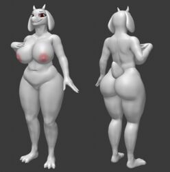 3d 3d_(artwork) anthro ass big_breasts big_butt boss_monster bovid breasts caprine curvy_figure delbi3d digital_media_(artwork) female hi_res horns mammal solo standing thick_thighs toriel undertale video_games voluptuous white_body wide_hips