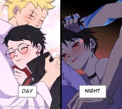 adult aged_up artist_request boruto:_two_blue_vortex day_and_night day_vs_night doggy_style grabbing_hair grabbing_head hair_pull indoors karma mangekyou_sharingan meme messy_hair naruto naruto_(series) pulling_hair red_eyes sarada_uchiha sharingan sometimes_like_this_also_like_that uchiha_sarada uzumaki_boruto vaginal_penetration