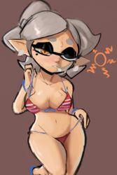 1girls american_flag american_flag_bikini beauty_mark bikini blush breasts clothing justdavefnd marie_(splatoon) nintendo one_eye_closed pointy_ears pseudo_hair simple_background splatoon tentacle_hair