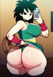 ai_generated ass_focus camera dragon_ball dragon_ball_super dragon_ball_z fat_ass gine green_thong novelai phone snapchat thong