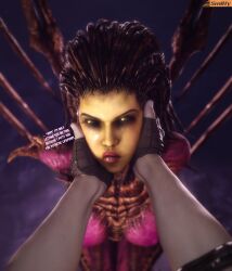 1boy 1girls 3d cute cute_face grumpy holding_face holding_head looking_at_viewer pout pouting queen_of_blades secretly_loves_it smitty34 wholesome