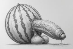 ai_generated inanimate inanimate_object inanimate_object_w/_genitals monochromatic monochrome penis watermelon what what_the_fuck wtf wtf_is_this