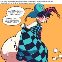 anal_vore arlecchino_(moth_maid) balls bulge femboy femboy_pred giant giant_femboy giant_male jester larger_femboy macro macro/micro macro_male male male_pred micro micro_male moth_maid oc penis tagme text tiny trapped vore