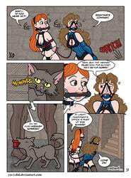 2girls ankle_cuffs armbinder arms_behind_back ball_gag ballgag bit_gag bitch_taken_for_walk blush blushing bondage brown_hair cat caught collar comic cuffs drooling english_text feline female female_only femdom femsub fetish_wear freckles gag ginger_hair ginny_weasley harness harness_gag harry_potter hermione_granger hogwarts kinky_curses leash lezdom mrs._norris multiple_subs nervous orange_hair red_hair saliva school schoolgirl shouting speech_bubble standing sub_dominating_sub sweat tagme talking text walk_of_shame walking witch yes_i_did yuri