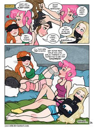 4girls arms_behind_back blindfold blonde_hair bondage bondage_hood breasts brown_hair clothing comic dildo dominatrix dressing dressing_another english_text female female_only femdom femsub fetish_wear gag gimp_mask ginger_hair ginny_weasley harry_potter heart hermione_granger hogwarts hood kinky_curses kiss kissing kissing_forehead kissing_head lezdom luna_lovegood lying lying_back lying_on_side multiple_girls multiple_subs nightwear nymphadora_tonks orange_hair pajama_party pink_hair red_hair room_of_requirement rope rope_bondage school schoolgirl sex_toy sleeping sleepover slumber_party socks speech_bubble strap-on tagme talking text witch yes_i_did yuri