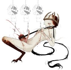 2026 amputated_leg amputation amputee animal_humanoid anthro avian avian_feet avian_humanoid black_scutes black_tail blood blood_on_arm blood_on_leg bodily_fluids digital_drawing_(artwork) digital_media_(artwork) disability dismembered ember_(jejejunum) firealpaca_(artwork) full-length_portrait fur genitals gore hanged hi_res humanoid jejejunum male male_humanoid masochism mythological_avian mythological_bird mythological_creature mythological_firebird mythology nude_humanoid nude_male penis phoenix_humanoid pink_penis portrait scutes severed_body_part severed_leg severed_limb simple_background skinny_humanoid skinny_male solo tail tapering_penis tourniquet white_background white_body white_fur wounded