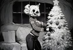 1girls ai_generated black_and_white breasts christmas christmas_out christmas_tree clothed clothing clowie_(paigen) clown clown_girl clown_nose curled_hair curly_hair dot_eyes female freckles gloves hat holidays horror horror_(theme) large_breasts looking_at_viewer medium_hair mime mime_girl monochrome monster_girl original original_character paigen pants ringmaster running_makeup sharp_teeth shirt side_ponytail skinny white_eyes white_hair