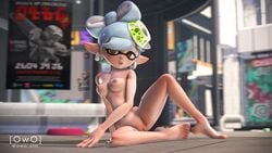 3d breasts earrings feet female_only hi_res looking_at_viewer marie_(splatoon) marie_(wo262) nintendo nipples owo_sfm pointy_ears pussy sitting splatoon spread_legs star_shaped_pupils thighs uncensored white_hair yellow_eyes