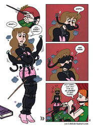 arms_behind_back ball_gag blindfold bondage brown_hair clothing collar comic english_text femdom femsub fetish_wear gag gagged ginger_hair ginny_weasley harry_potter hermione_granger hogwarts kinky_curses lezdom magic magic_wand multiple_subs nightwear orange_hair red_hair revenge school schoolgirl speech_bubble surprise surprised tagme talking text tied wand witch yes_i_did yuri