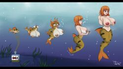 1girls big_breasts body_growth breasts cleavage female fish growth growth_sequence help!_im_a_fish huge_breasts human_transformation humanization humanoid lipstick makeup mermaid mermaid_tail mermaid_transformation nail_polish nipples ocean orange_hair potion potion_bottle red_eyes red_nipples sequence size_transformation species_transformation thatfreakgivz transformation transformation_sequence