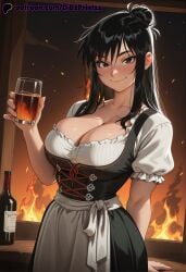 1girls ai ai_assisted ai_generated alcohol anime apron arm_behind_back artist_name black_eyes black_hair blush bottle breasts cleavage closed_mouth collarbone cup dibzprintz dirndl dress drinking_glass fansly female fire fullmetal_alchemist fullmetal_alchemist_brotherhood german_clothes hair_bun hi_res high_quality high_resolution highres holding holding_cup ice indoors lan_fan large_breasts long_hair looking_at_viewer mole mole_on_breast puffy_short_sleeves puffy_sleeves short_sleeves sidelocks single_hair_bun smile solo underbust waist_apron watermark white_apron