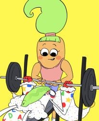 anthrofied anthropomorphization big_cock big_tail blush carrot cartoony clothed clown clown_girl clueless cock colorful doll doll_girl exhibitionism eyelashes fluffy food food_creature futa_on_female futanari fuzzy green_hair gym holding_object huge_cock jingles_(artist) laying_down lifting lifting_weights looking_down looking_down_at_partner looking_nervous nervous oblivious oc oogabutt orange_body original_character original_characters penis penis_on_face ponytail shorts simple_background smiling spotting sprinkles standing sweat tail tank_top trainer training twintails unaware vein veiny_penis weights white_body white_hair
