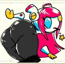 alien ass ass_focus ass_in_dress big_ass blush bottom_heavy clothing cropped cute dat_ass dress female flat_chest floating_hands fully_clothed kingjion kirby_(series) kirby_planet_robobot kirby_star_allies mouthless mouthless_female pink_hair pixel_art shortstack solo susanna_patrya_haltmann susie_(kirby) swapnote swapnote_(art_program) tagme tight_clothing wink