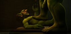 3d 3d_(artwork) archmage-rykarr bara blush earrings erection feet foot_fetish foot_focus gay glasses goblin male male/male male_only nipples orc orc_male penis sweat warcraft world_of_warcraft yaoi