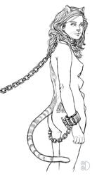 1girls 8_breasts bondage bound_wrists branding_mark breasts cat_ears cat_humanoid cat_tail catgirl chain_leash chained chains collar cuffs elbow fantasy feline female female_only femsub fur hair harry_potter hermione_granger hybrid leash light-skinned_female light_skin long_hair long_tail looking_at_viewer monochrome multi_breast neckwear nipples polyjuice_potion side_view signature simple_background slave solo solo_female standing submissive tail tittydispenser whiskers white_background wrist_cuffs