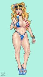 1girls 2020 aaaninja american_flag american_flag_bikini arm_rings big_breasts bikini bimbo blonde_hair blue_eyes breasts female female_only galko gyaru high_heels licking_popsicle long_hair oshiete!_galko-chan popsicle solo solo_female solo_focus