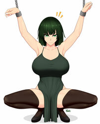 big_breasts black_hair female female_only fubuki_(one-punch_man) green_eyes high_heels mature_female one-punch_man short_hair solo solo_female solo_focus spread_legs squatting stockings tsuki_riven