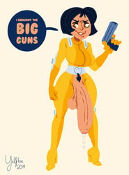 1futa 2019 alex_(totally_spies) arrow_pointing_to_crotch big_balls big_penis casual firearm foreskin front_view full_body futa_only futanari handgun hanging_penis holding_pistol holding_weapon huge_cock human intersex lowres partially_clothed penis penis_cutout precum precum_drip pubic_tattoo shaped_pubic_hair signature smug solo solo_futa tan_skin tanned totally_spies uncut vein weapon wide_penis yelftea yellow_bodysuit