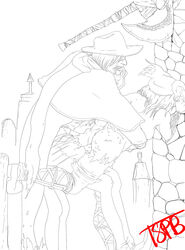 aras axe bloodborne cum_on_ass father_gascoigne female from_behind fromsoftware hunter_(bloodborne) line_art monochrome questionable_consent tspb