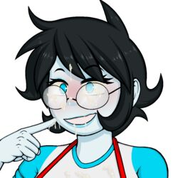 1girls black_hair blue_eyes blue_lipstick blush clothing cum cum_on_face cum_on_glasses female female_only glasses homestuck jane_crocker ms_paint_adventures psicarii short_hair solo solo_female solo_focus transparent_background white_skin