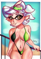 big_breasts big_hips bikini breasts fanart marie_(splatoon) nintendo nintendo_switch sexy_beach sling_bikini splatoon swimsuit