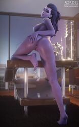 1girls 3d anus ass barefoot blender feet female female_only looking_at_viewer looking_back overwatch presenting presenting_hindquarters presenting_pussy pussy solo toes widowmaker xordel