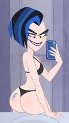 1girls ass ass_tattoo big_ass bra breasts bubble_butt butt_tattoo dc dc_comics dc_super_hero_girls female female_only leslie_willis_(shg) livewire mirror_selfie panties punk scobionicle99 selfie solo tattoo thong underwear