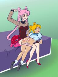 2girls animated ass bishoujo_senshi_sailor_moon black_lady black_moon blonde_hair breasts chibi_usa clothing dark_persona daughter double_bun dress female female_only grin large_breasts long_hair mother mother_and_child mother_and_daughter multiple_girls panties panties_down parent parent_and_child parent_and_daughter pink_hair school_uniform schoolgirl spanking supersatanson twintails usagi_tsukino villainess