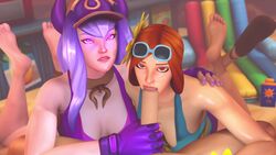 3d animated blowjob blowjob_in_the_pose brown_eyes brown_hair clothing coombot_(artist) feet feet_up fellatio gloves glowing_eyes handjob_in_the_pose large_penis league_of_legends leona_(league_of_legends) loop no_sound open_toe_shoes pale-skinned_female pale-skinned_male pale_skin pool_party_leona pool_party_syndra pov pov_eye_contact purple_eyes purple_hair short_playtime soles sweat syndra tagme teamwork video