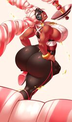 1girls arms_(game) ass big_ass breasts bubble_butt curvaceous curvy dark-skinned_female dark_skin dotil female huge_ass huge_breasts large_ass long_hair looking_at_viewer looking_back plump plump_ass solo twintelle voluptuous white_hair