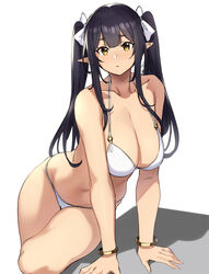 1girls big_breasts bikini black_hair breasts cleavage elf elf_(houtengeki) female female_only houtengeki large_breasts looking_at_viewer solo yellow_eyes