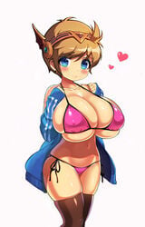 bikini blue_eyes brown_hair edit edited evan_(maplestory) gender_transformation genderswap head_swap huge_ass huge_breasts maplestory shuz_(dodidu) skindentation thick_thighs wet