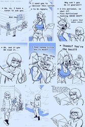 big_breasts breasts crop_top dominant_female english_text fish fish_girl frisk frisky_(under(her)tail) gills muscular_female nokyel_(under(her)tail) page_19 ponytail shorts thewill under(her)tail undertale undyne