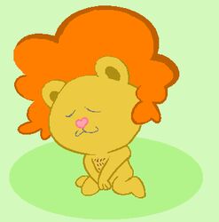 afro anthro bear chest_hair covering_crotch disco_bear_(htf) eyes_closed furry happy_tree_friends male male_only mondo_media no_genitals no_genitals_shown orange_hair solo tagme yellow_body yellow_fur