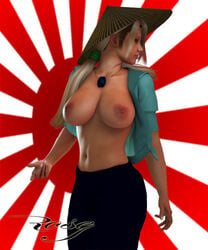 1girls 3d cosplay female female_focus female_only japanese_flag large_breasts naruto naruto_(series) rose rosy solo straw_hat tagme tsunade