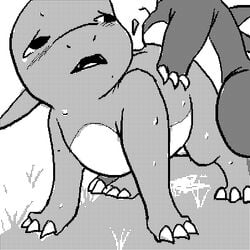 1boy 1other 9_6 anthro charmander cubone implied_penetration interspecies male male/ambiguous monochrome nintendo pokémon_(species) pokemon pokemon_(species) pokemon_rgby straight_hair toony unknown_gender