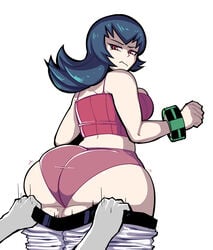 1girls alternate_ass_size annoyed assisted_exposure bare_arms big_ass big_breasts big_butt blue_hair bottom_heavy breasts butt butt_focus clothed clothed_female exposed exposed_ass exposed_panties female gerard_burn huge_butt human large_breasts large_butt long_hair looking_back nintendo pale-skinned_female pale_skin panties pants_down pants_pull pink_eyes pointy_hair pokemon pokemon_rgby sabrina_(pokemon) sabrina_(pokemon_hgss) solo_focus thick_ass topwear white_background