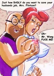 boss cheating glasses grabbing_from_behind groping hanna-barbera joe_gravel mr._slate nipples open_mouth pearl_necklace the_flintstones wilma_flintstone