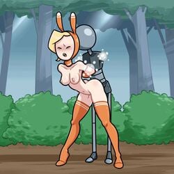 1girls adventure_time animated blonde_hair blush blushing bondage bound breasts breasts_out eyes_closed faceless_male female femsub fionna_the_human_girl gif gmil hands_behind_back mouth_open questionable_consent restrained reverse_bunnysuit robot standing standing_sex stockings tagme thrusting